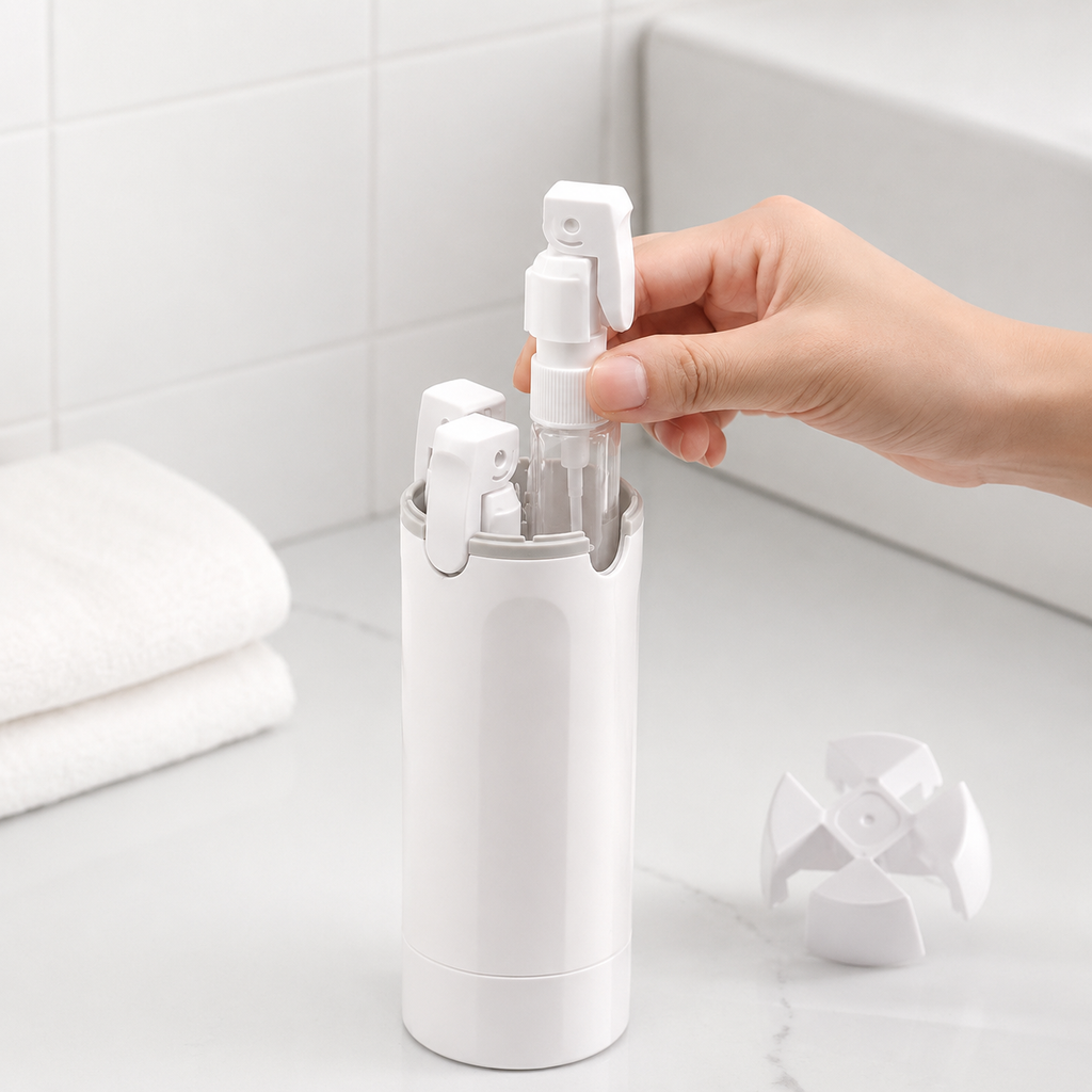 TravelFlow, 4-i-1 Rejsedispenser - Flasker til Shampoo, Lotion & Hudpleje